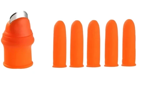 5 Parça Parmak Koruyucu 1 Parça Baş Parmak Bıçaklı Eldiven Sebze Meyve Soyucu Kesme Silikon Set ürün görseli