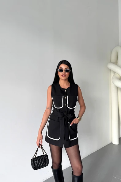 BÜYÜK CEP BİYE DETAYLIYELEK - Siyah ürün görseli