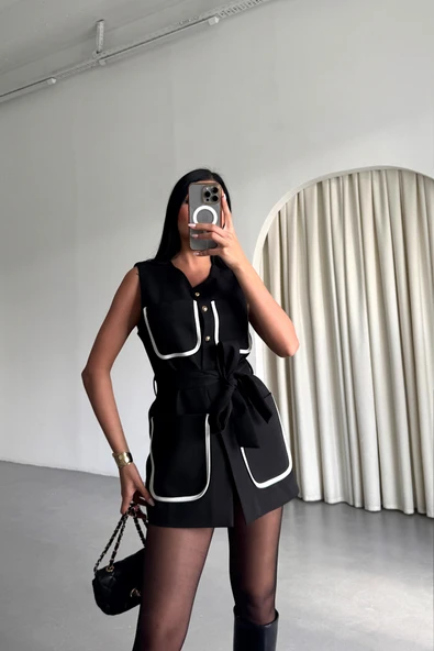 BÜYÜK CEP BİYE DETAYLIYELEK - Siyah - Resim 4