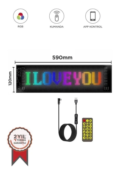 Rp1259 Led Matrix Panel 16x96cm Telefon Kontrollü Kayar Led Animasyon Aydınlatma ürün görseli