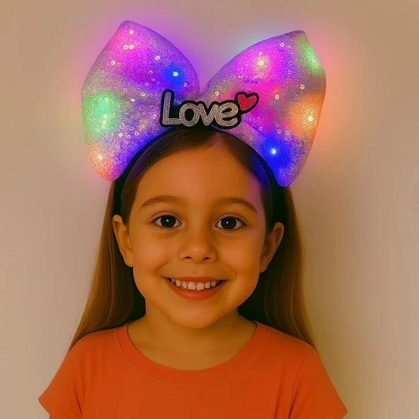 Led Işıklı Love Yazılı Mor Fiyonk Taç – Kız Çocuk Parti Tacı - 1