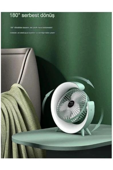 Masaüstü Vantilatör Usb Şarjlı Rgb Led Işıklı 3 Kademeli 180° Ayarlanabilir Soğutucu Fan Pembe - Resim 7