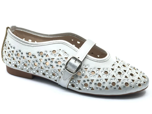 Feles Delik Taş Detaylı Kadın Babet Ayakkabı - Resim 2