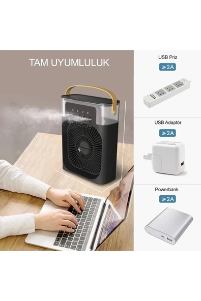 Taşınabilir Işıklı 5 Spreyli Vantilatör Buzlu Buharlı Vantilatör Mini Fan Nemlendirici - Resim 3