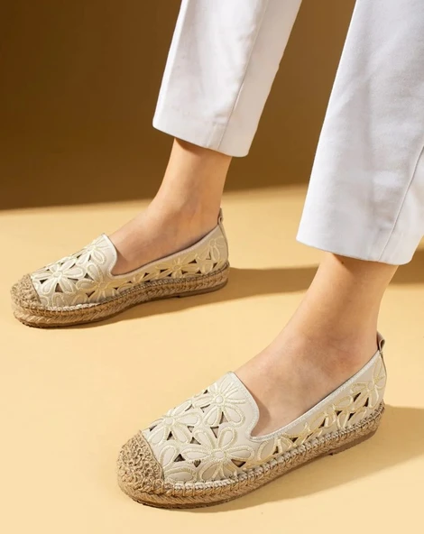 Feles Çiçek Desenli Espadril Kadın Babet Ayakkabı - 3