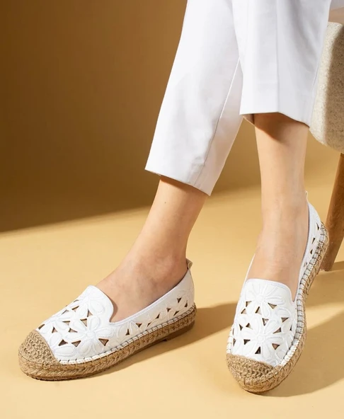 Feles Çiçek Desenli Espadril Kadın Babet Ayakkabı - 5