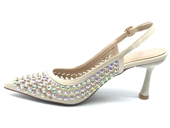 Feles Arkası Açık Zümrüt Taş Detaylı Stiletto Kadın Ayakkabı - Resim 8