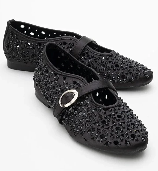 Feles Delik Taş Detaylı Kadın Babet Ayakkabı - Resim 8