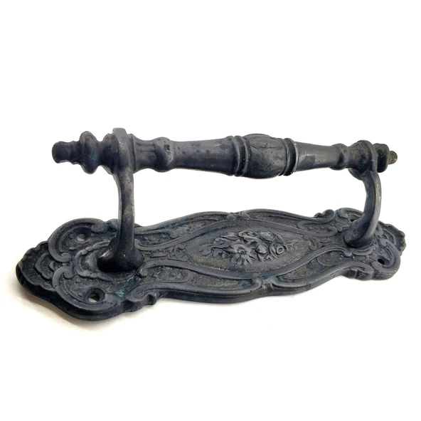 Antika Tarz Dekoratif Pirinç Çiçekli Yan Çekme Kapı Kolu - 240x62 Mm, Oksit - 1