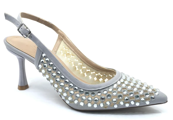 Feles Arkası Açık Zümrüt Taş Detaylı Stiletto Kadın Ayakkabı - Resim 2