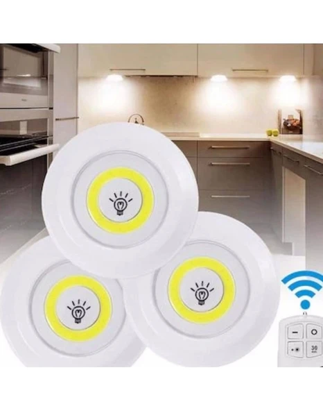 Uzaktan Kumandalı 3 Lü Spot Led Lamba Kablosuz Pilli Işıldak ürün görseli