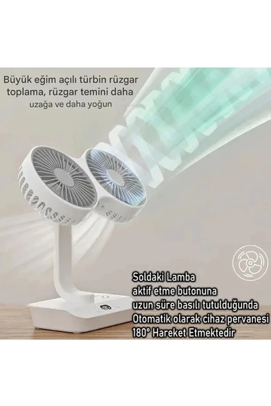 Masaüstü Dijital Ekranlı Çift Fanlı Led Işıklı Soğutucu Fan Ev Ofis Şarjlı Vantilatör - 2