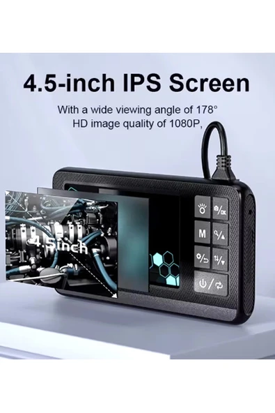 Ekranlı Çift Kameralı 10 Mt Sert Kablo Endoskop Kamera 8 Mm 4.3 Inc Hafıza Kart Destekli - 4