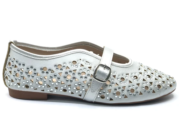 Feles Delik Taş Detaylı Kadın Babet Ayakkabı - Resim 3