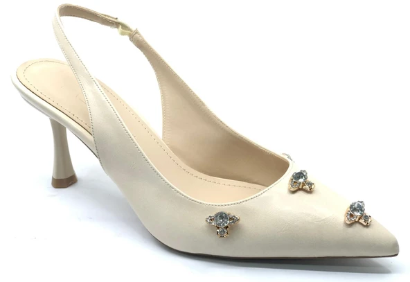 Feles Arkası Açık Taş Detaylı Stiletto Kadın Ayakkabı - Resim 2