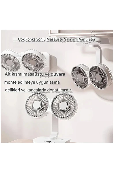 Masaüstü Dijital Ekranlı Çift Fanlı Led Işıklı Soğutucu Fan Ev Ofis Şarjlı Vantilatör - 3
