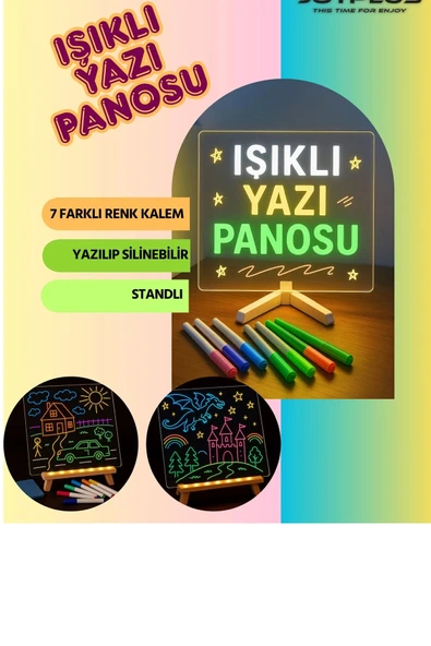 Neon Işıklı 7 Renk Işık Boyama Kalemli Led Resim Panosu Boyama Tahtası Kalemleri 20 X 20 ürün görseli