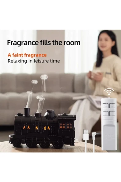 Tren Şeklinde Buharlı Oda Hava Nemlendirici Işık Buhar Makinesi Kumandalı - 4