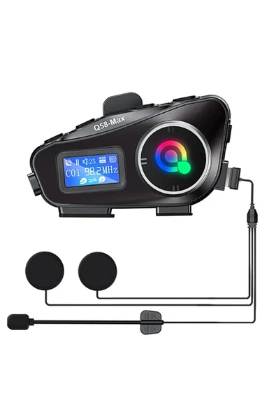 Q58-max Radyolu 2 Kişi Bağlantılı Bluetooth Kask Kulaklık Ekranlı Fenerli Müzik Ve Telsiz Intercom - 1
