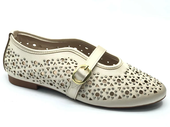 Feles Delik Taş Detaylı Kadın Babet Ayakkabı - Resim 6