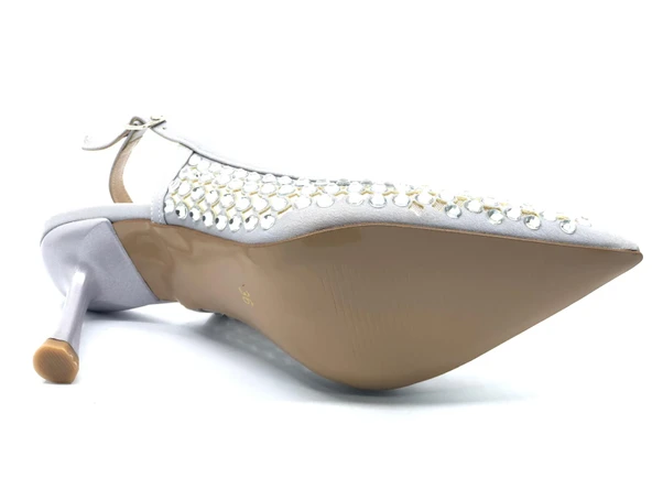 Feles Arkası Açık Zümrüt Taş Detaylı Stiletto Kadın Ayakkabı - Resim 6