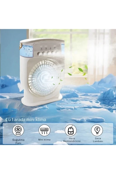 Şarjlı 600 Ml Su Hazneli Taşınabilir Masaüstü Vanilatör  Güçlü Fan Ve 2000 Mah Pil Siyah - 2