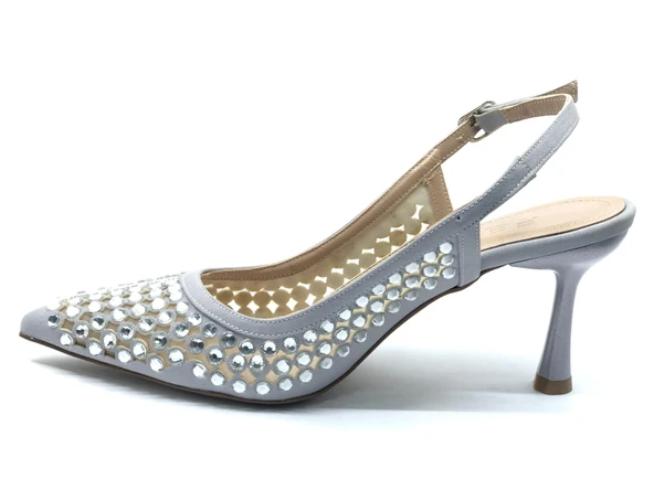 Feles Arkası Açık Zümrüt Taş Detaylı Stiletto Kadın Ayakkabı - Resim 4