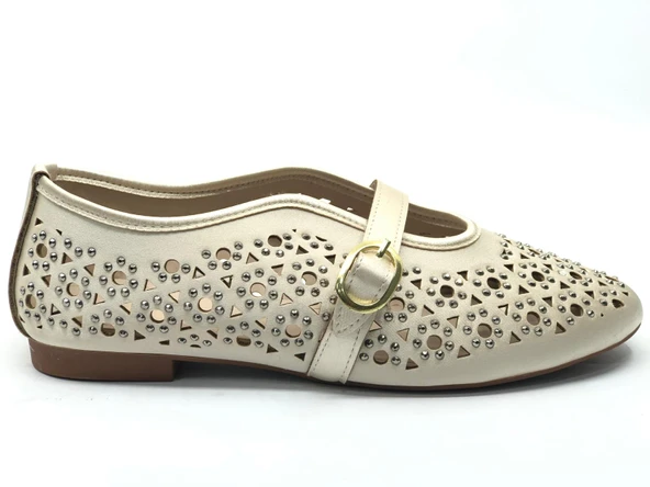 Feles Delik Taş Detaylı Kadın Babet Ayakkabı - Resim 5