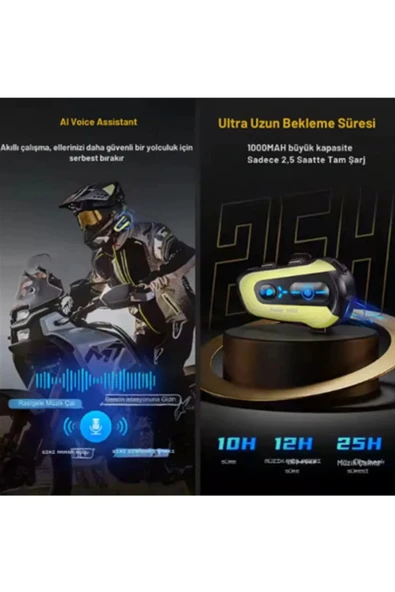 N3x Rgb Işıklı Intercom 3 Kişi Bağlantılı 1000mah Motosiklet Bluetooth Kulaklık Seti - 3