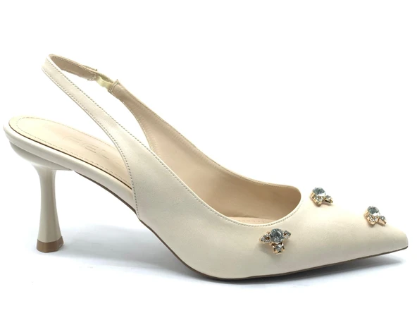 Feles Arkası Açık Taş Detaylı Stiletto Kadın Ayakkabı - Resim 3