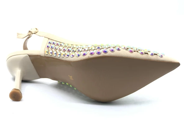 Feles Arkası Açık Zümrüt Taş Detaylı Stiletto Kadın Ayakkabı - Resim 10