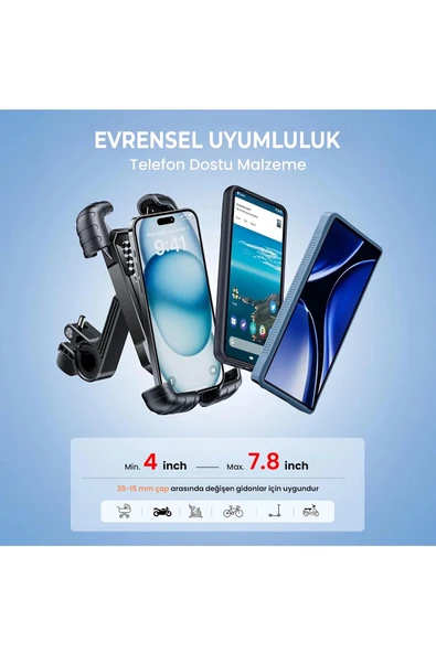 Gidon Bağlantılı Bisiklet Motosiklet İçin Esnek Abs 4-7.8″ İnç Telefon Tutucu 360° Dönebilen Tasarım - 6