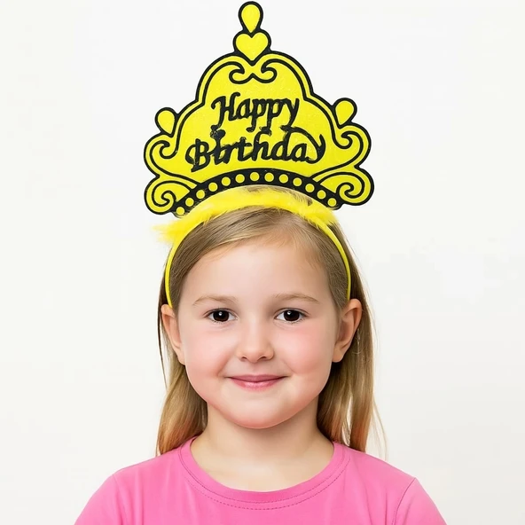 Sarı Happy Birthday Prenses Tacı – Doğum Günü Taç Aksesuarı ürün görseli