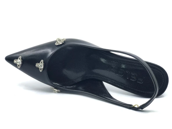 Feles Arkası Açık Taş Detaylı Stiletto Kadın Ayakkabı - Resim 9