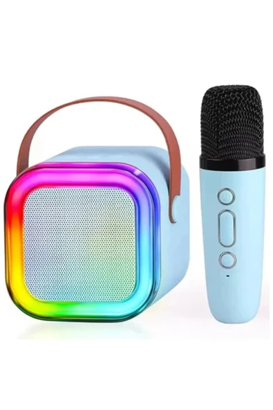 Karaoke Kablosuz Hoparlör Mikrofonlu Rgb Işıklı Bluetooth Speaker Tf Kart/usb Mavi - 1