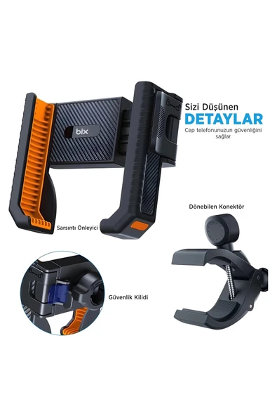 Gidon Bağlantılı Bisiklet Motosiklet İçin Esnek Abs 4-7.8″ İnç Telefon Tutucu 360° Dönebilen Tasarım - 7