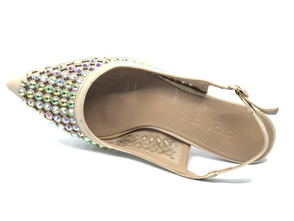 Feles Arkası Açık Zümrüt Taş Detaylı Stiletto Kadın Ayakkabı - Resim 9