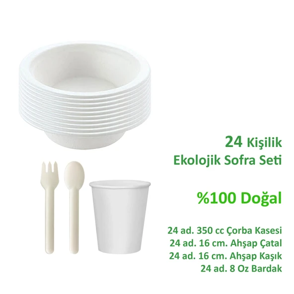 Ekolojik 24 Kişilik Çorba Parti Piknik Sofra Sunum Seti - Çorba Kasesi Bardak Çatal Kaşık Takımı - Resim 2