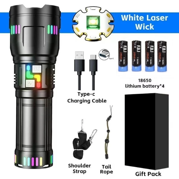 Pro F-3002 Alüminyum Tg Led Gece Şeritli Type-c Şarjlı El Feneri - Resim 4