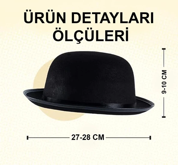Charlie Chaplin Stil Yetişkin Şapkası – Siyah Melon Parti Şapkası - 5