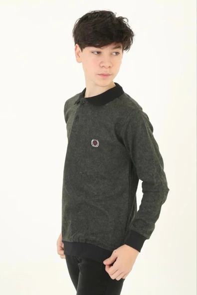 Çocuk Selanik Yaka Nakışlı Kazak - Haki - 2