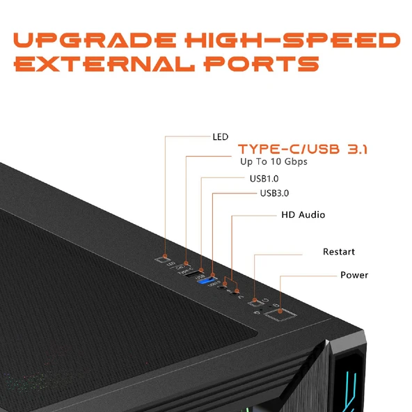 GAMEAGLE STORM BİLGİSAYAR KASASI + 850W +80 POWER + SIVI SOĞUTMA (SİYAH) - 7