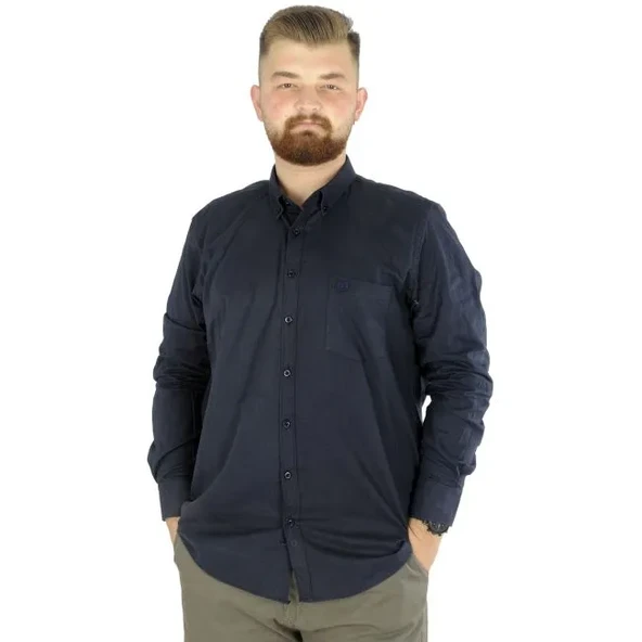 Büyük Beden Erkek Keten Cepli Gömlek 20386 Lacivert ürün görseli 1