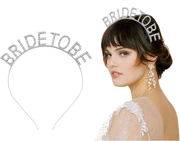 Gümüş Kaplama Kristal Taşlı Bride To Be Gelin Tacı 16x17 Cm ürün görseli