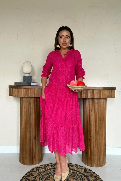Fuşya Dantelli New Elbise ürün görseli
