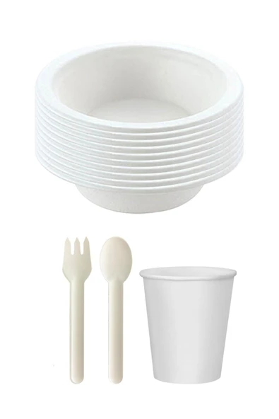 Ekolojik 48 Kişilik Çorba Parti Piknik Sofra Sunum Seti - Çorba Kasesi Bardak Çatal Kaşık Takımı ürün görseli 1