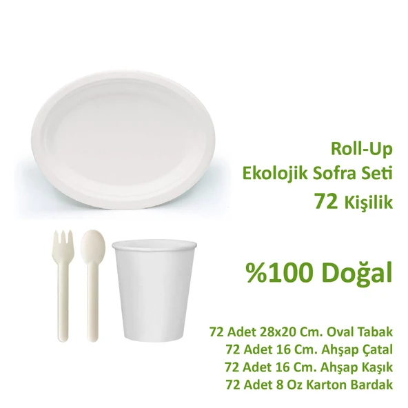 Ekolojik 72 Kişilik Parti Piknik Sofra Sunum Seti - 28x20 Cm. Oval Tabak Bardak Çatal Kaşık Takımı - 2