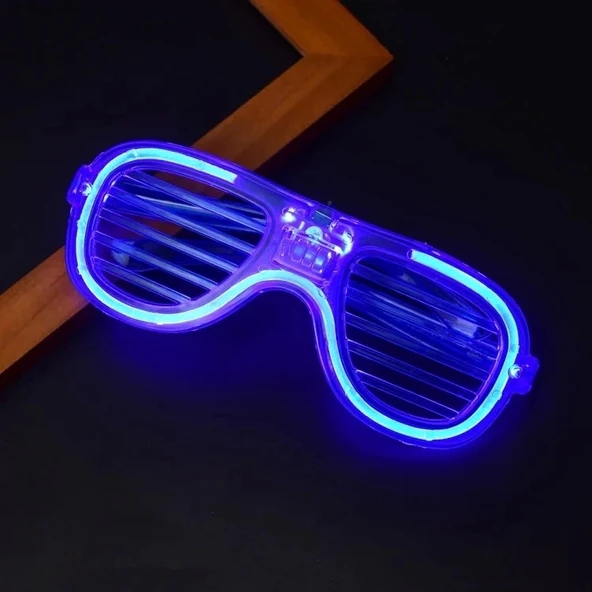 Mavi Led Işıklı Parti Gözlüğü - Neon Glow Şerit Gözlük 3 Modlu - Resim 4
