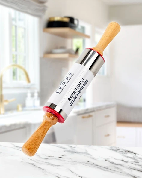 Bambu Saplı Metal Merdane, Hamur Açmasını Sevenlere Özel Merdane, Small - 2