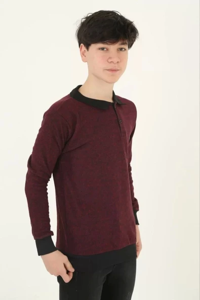 Çocuk Selanik Yaka Nakışlı Kazak - Kırmızı - 3